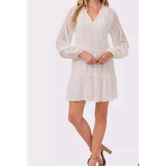 NWT CeCe Soft Ecru Eyelet Dress Long Puff Sleeve Size 2XL MSRP $99 - Picture 1 of 10